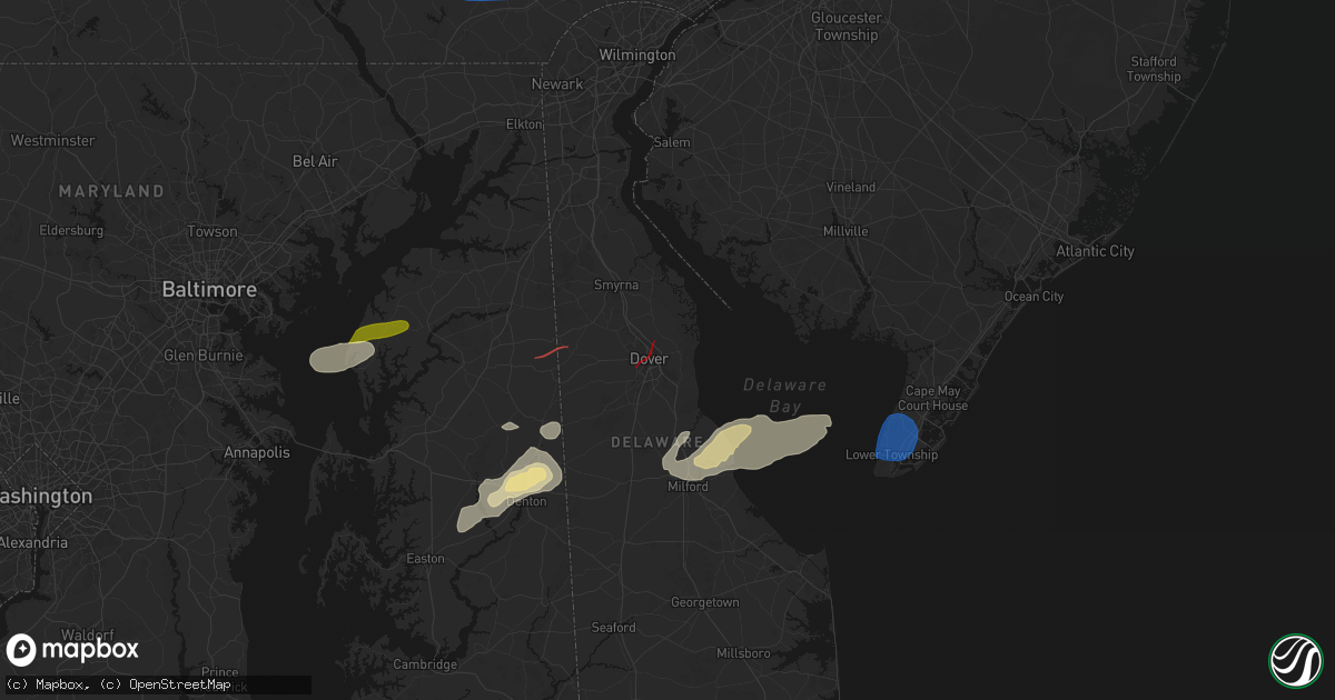 Hail map in Dover, DE on August 20, 2026