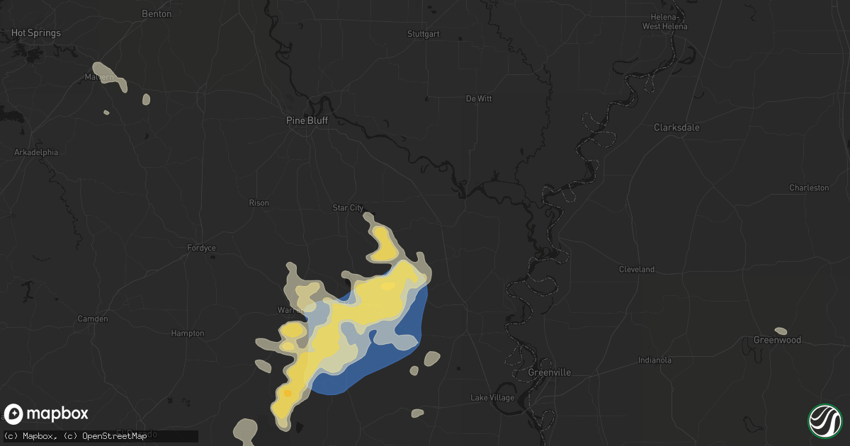 Hail map in Dumas, AR on August 20, 2026