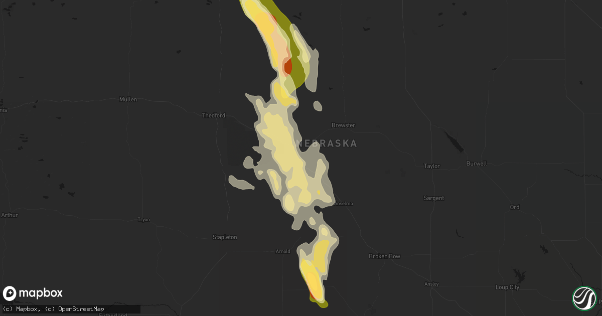 Hail map in Dunning, NE on August 20, 2026