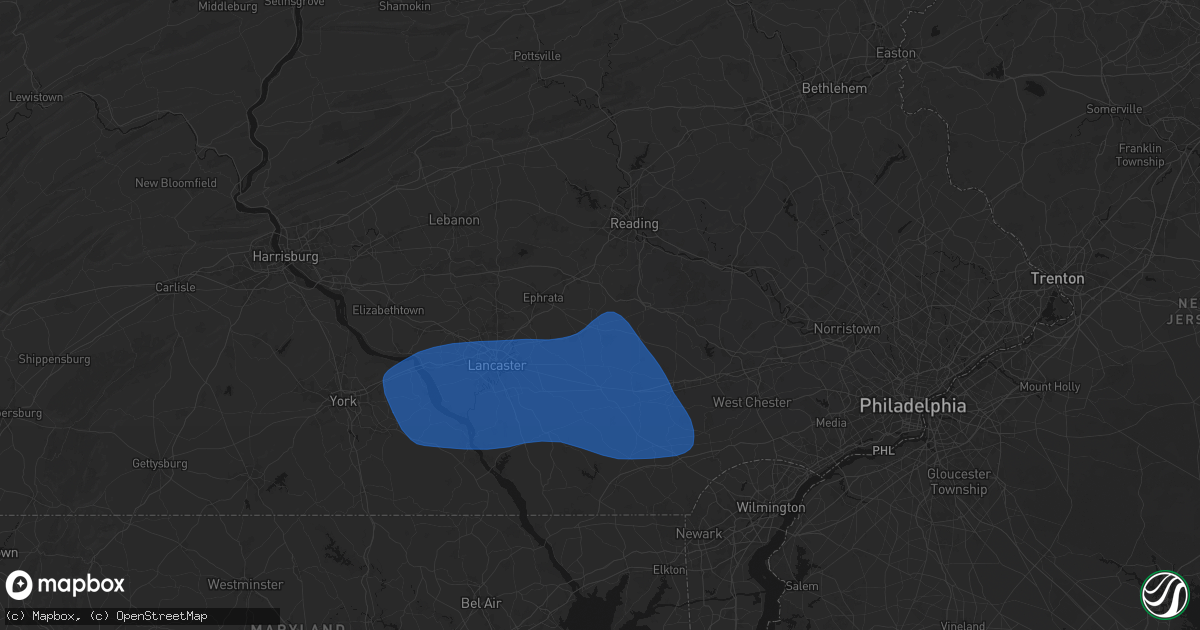 Hail map in East Earl, PA on August 20, 2026