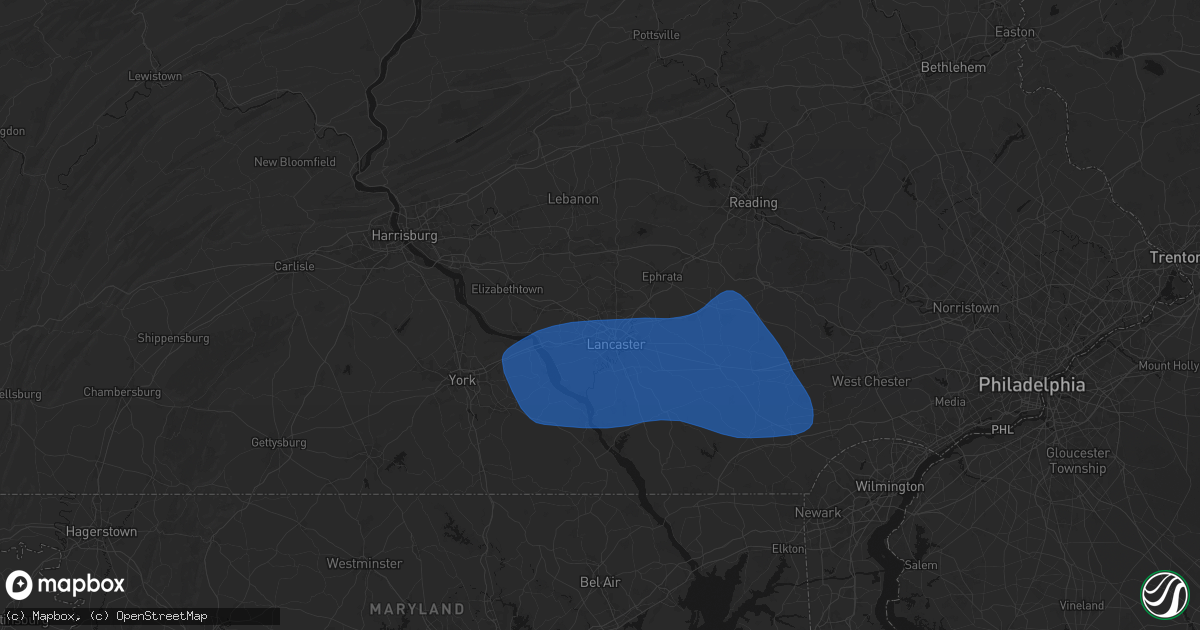 Hail map in East Petersburg, PA on August 20, 2026