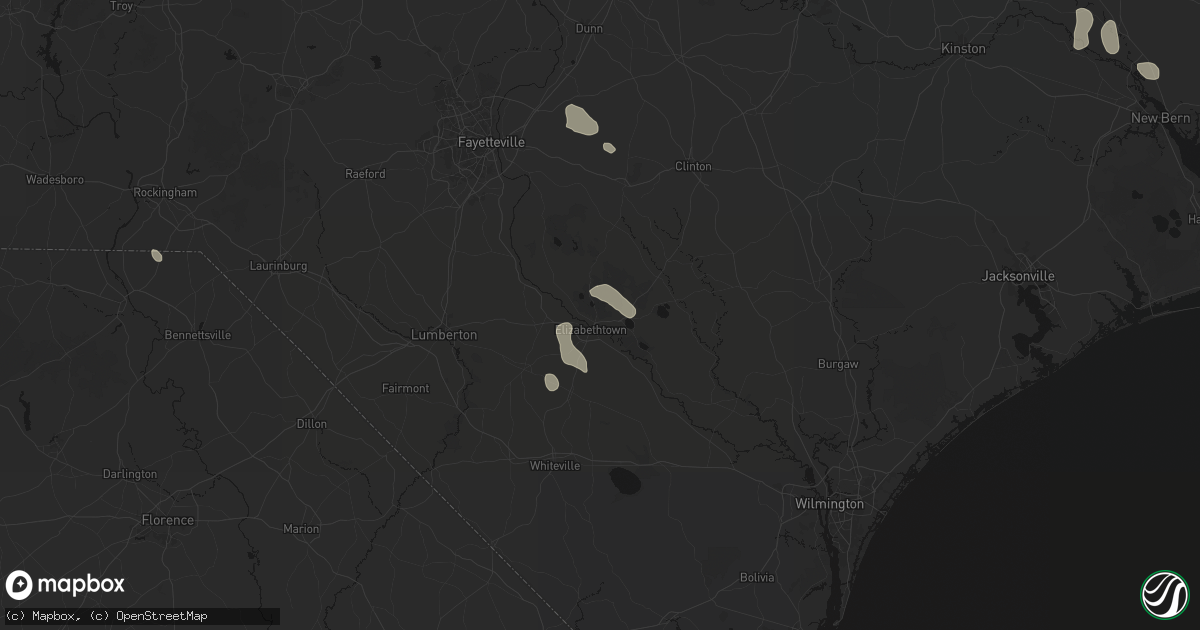 Hail map in Elizabethtown, NC on August 20, 2026