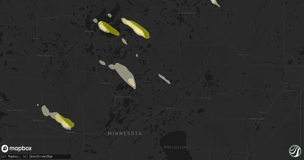Hail map in Emily, MN on August 20, 2026