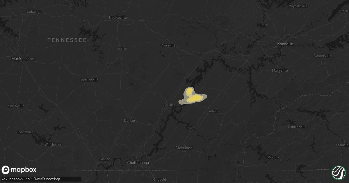 Hail map in Evensville, TN on August 20, 2026