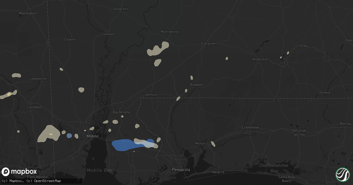 Hail map in Flomaton, AL on August 20, 2026