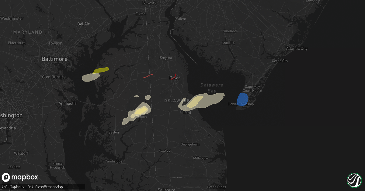 Hail map in Frederica, DE on August 20, 2026