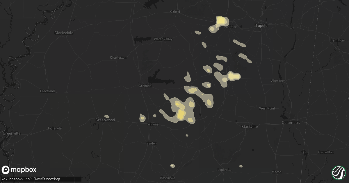 Hail map in Gore Springs, MS on August 20, 2026