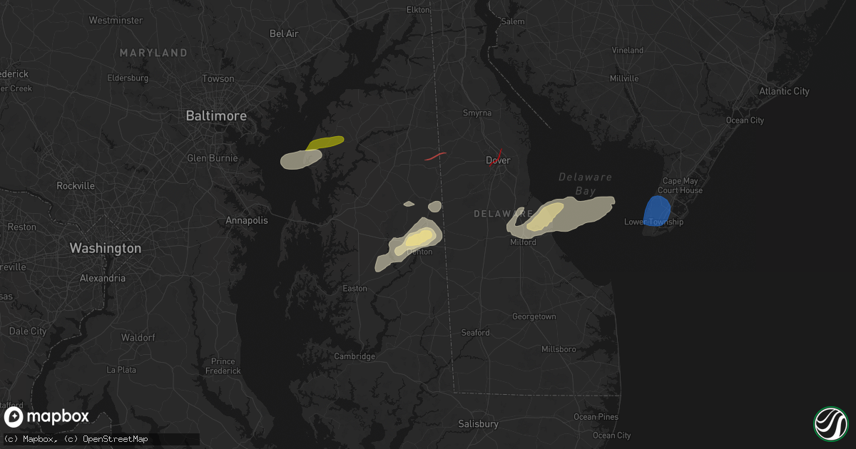 Hail map in Greensboro, MD on August 20, 2026