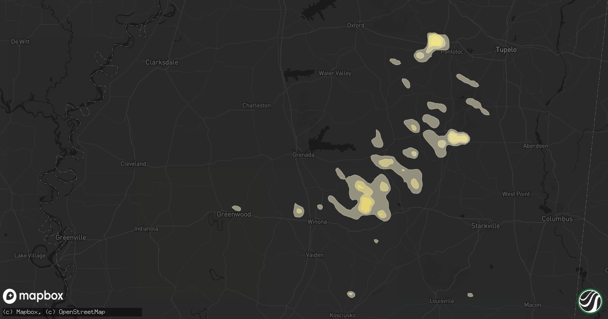 Hail map in Grenada, MS on August 20, 2026