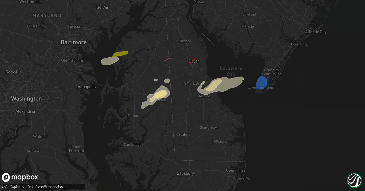 Hail map in Harrington, DE on August 20, 2026
