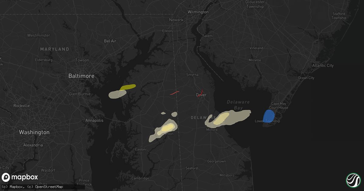 Hail map in Hartly, DE on August 20, 2026