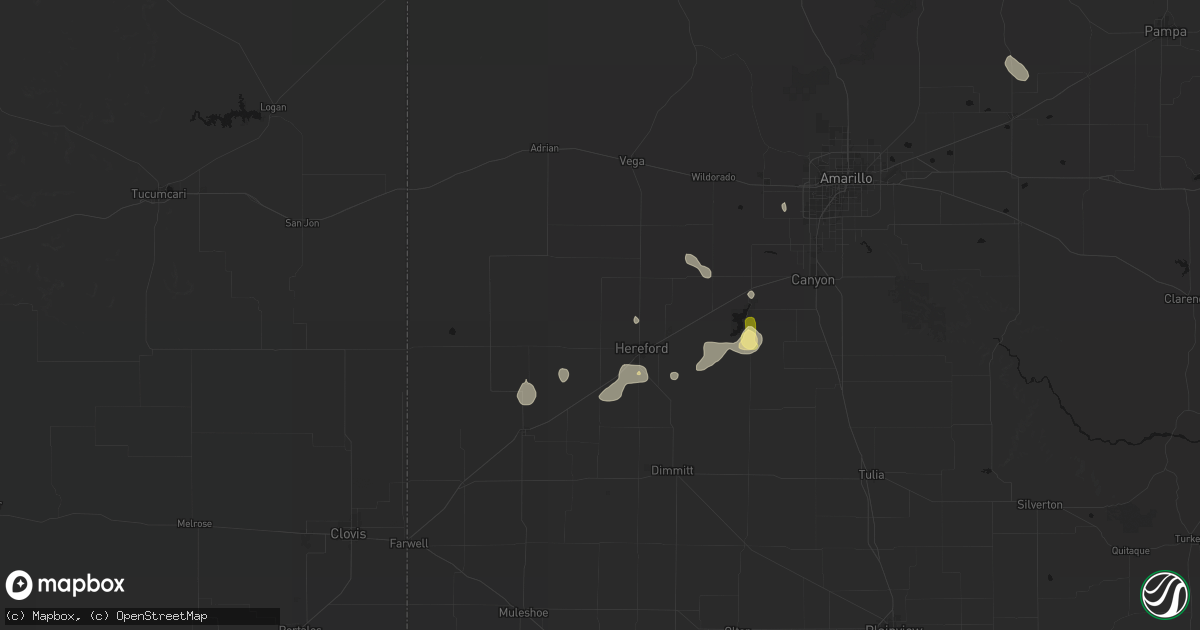 Hail map in Hereford, TX on August 20, 2026