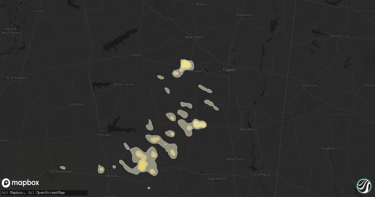 Hail map in Houlka, MS on August 20, 2026