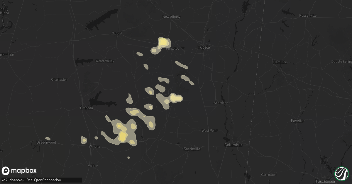 Hail map in Houston, MS on August 20, 2026