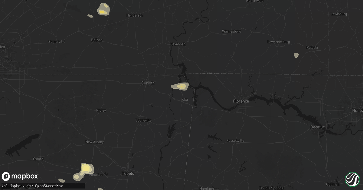 Hail map in Iuka, MS on August 20, 2026
