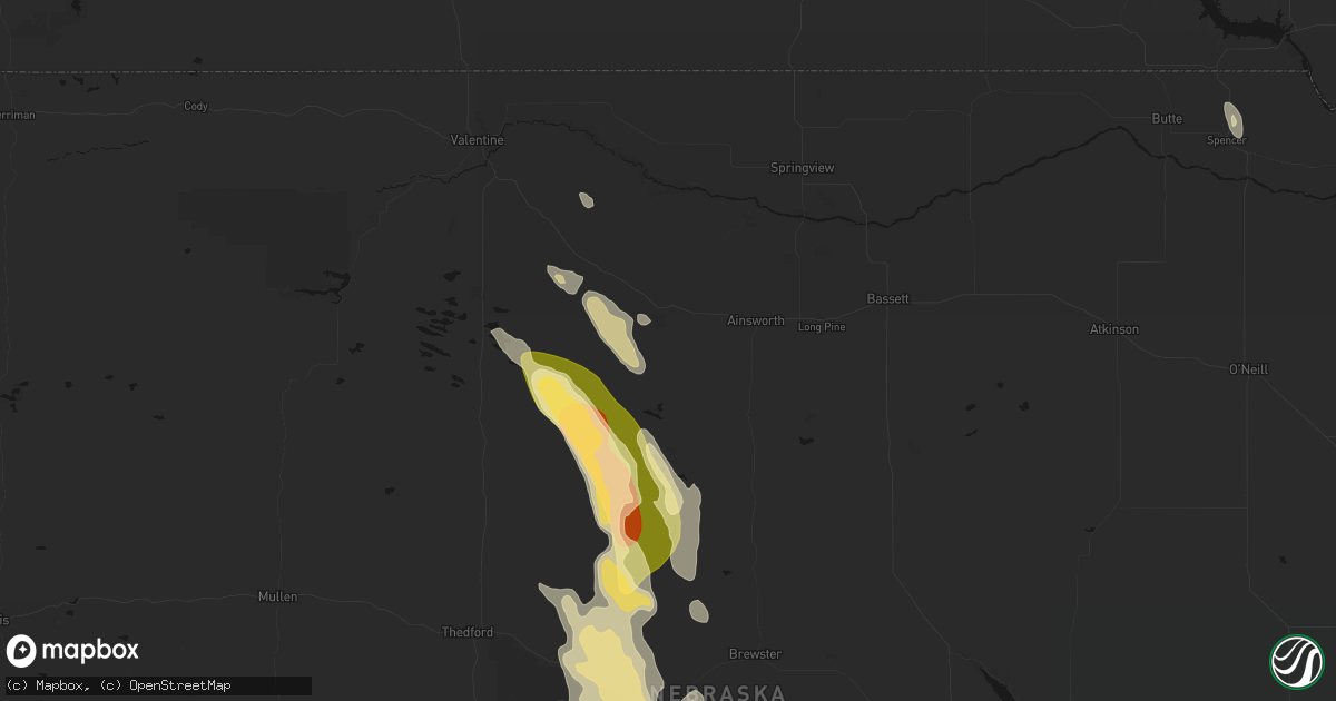 Hail map in Johnstown, NE on August 20, 2026