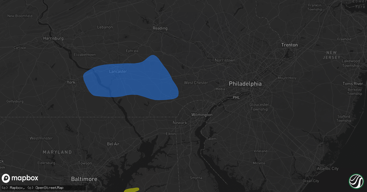 Hail map in Kennett Square, PA on August 20, 2026