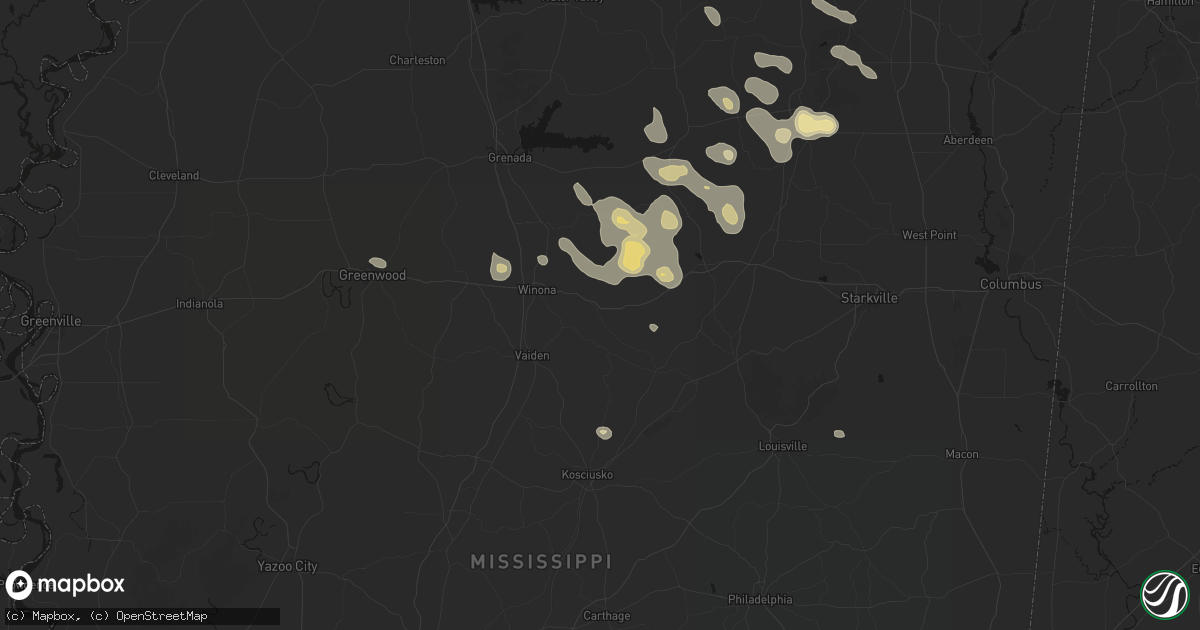 Hail map in Kilmichael, MS on August 20, 2026
