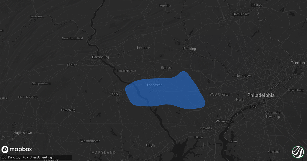 Hail map in Lancaster, PA on August 20, 2026