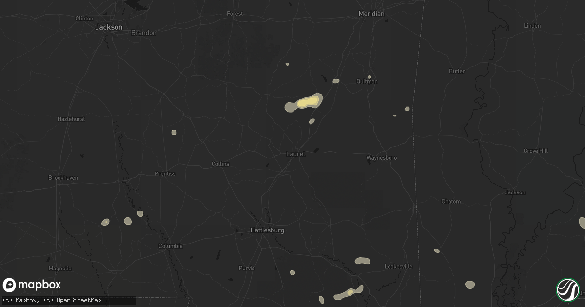 Hail map in Laurel, MS on August 20, 2026