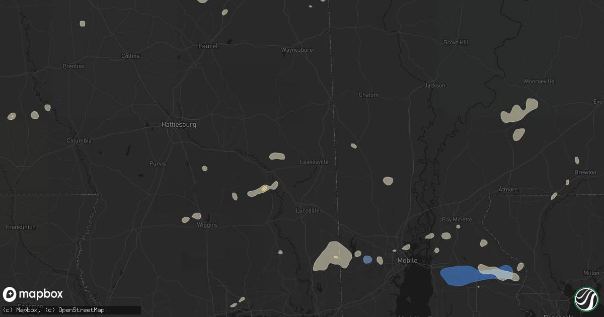 Hail map in Leakesville, MS on August 20, 2026