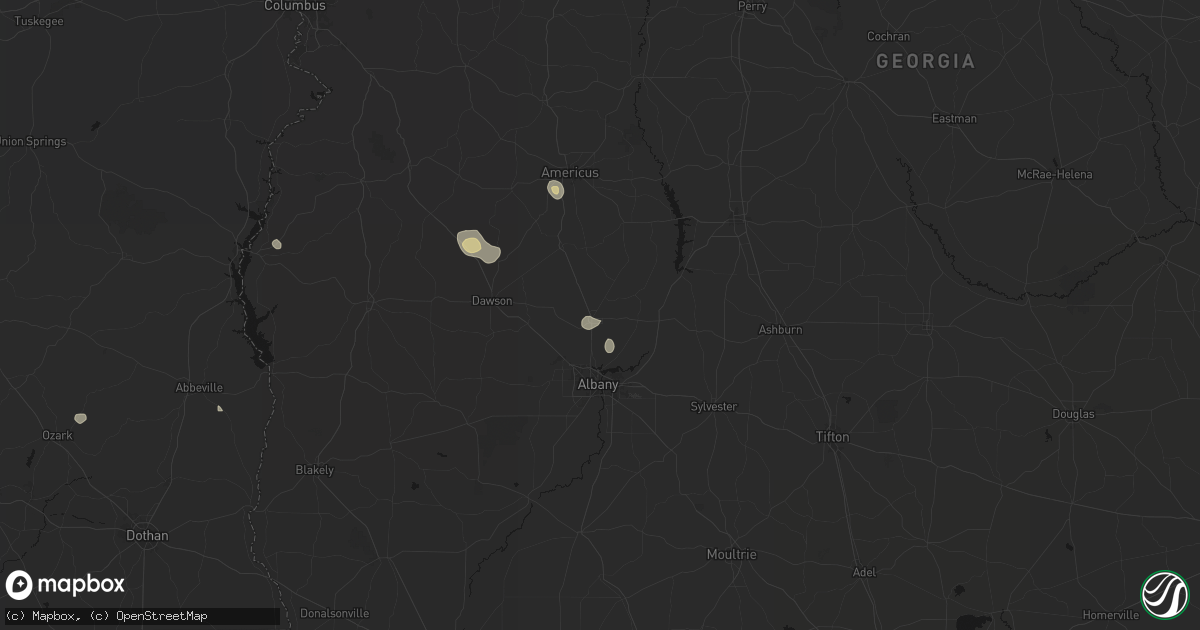 Hail map in Leesburg, GA on August 20, 2026