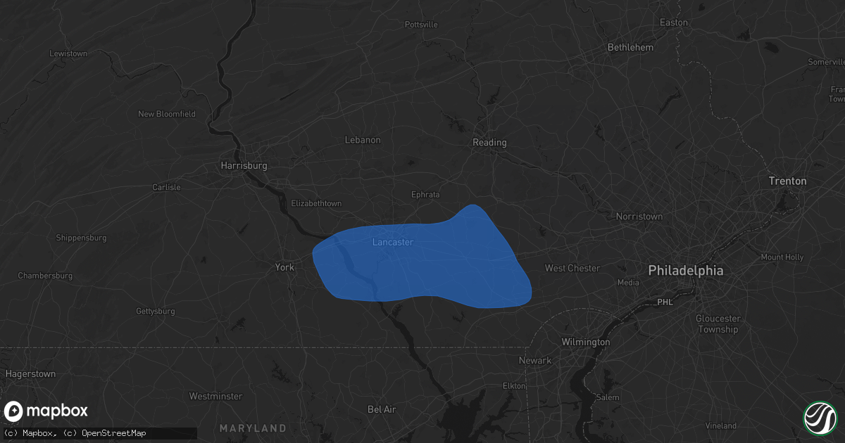 Hail map in Leola, PA on August 20, 2026