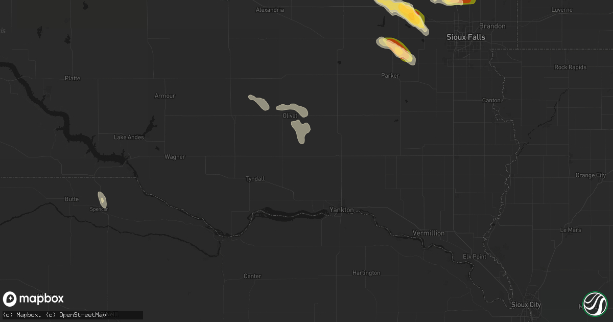Hail map in Lesterville, SD on August 20, 2026