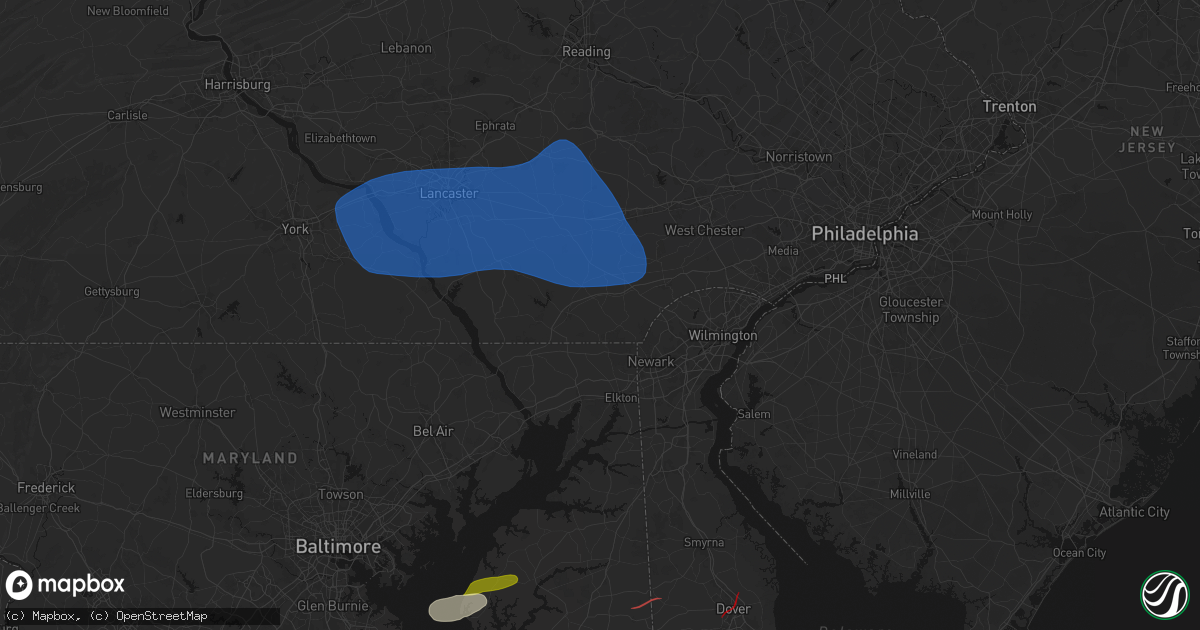Hail map in Lincoln University, PA on August 20, 2026