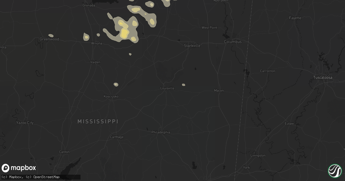 Hail map in Louisville, MS on August 20, 2026