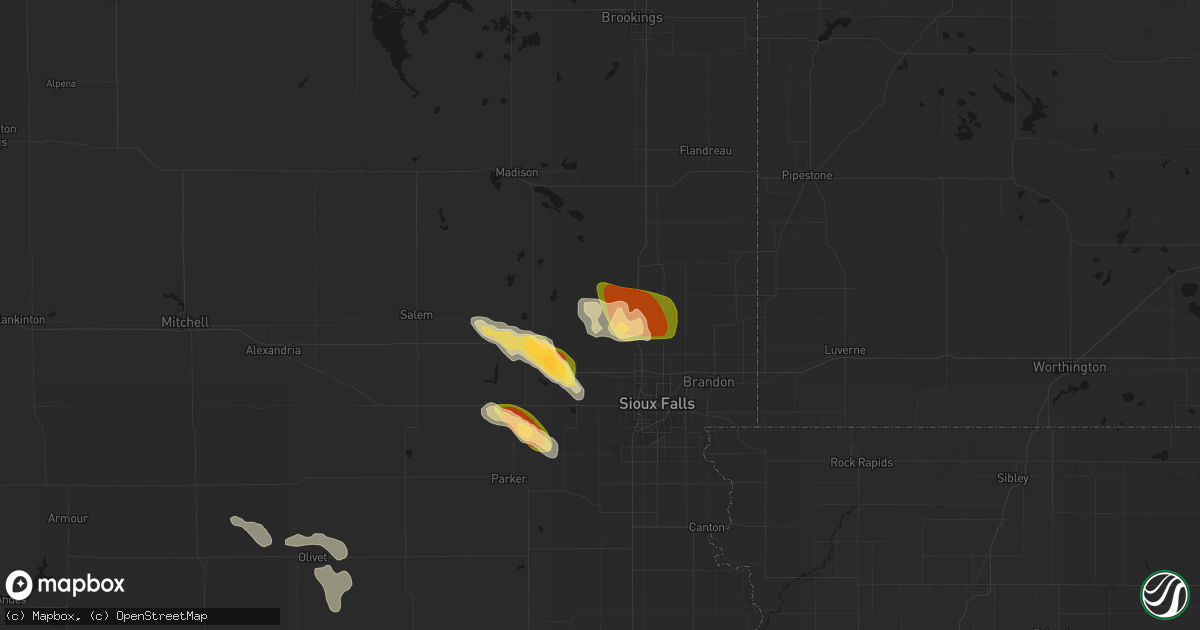 Hail map in Lyons, SD on August 20, 2026