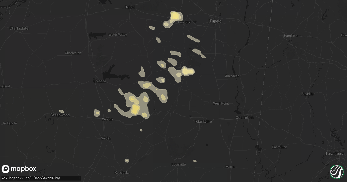Hail map in Mantee, MS on August 20, 2026