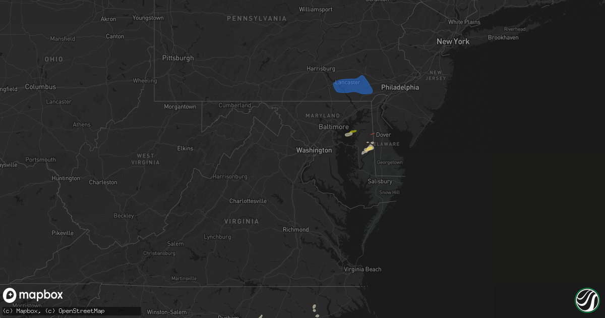 Hail map in Maryland on August 20, 2026
