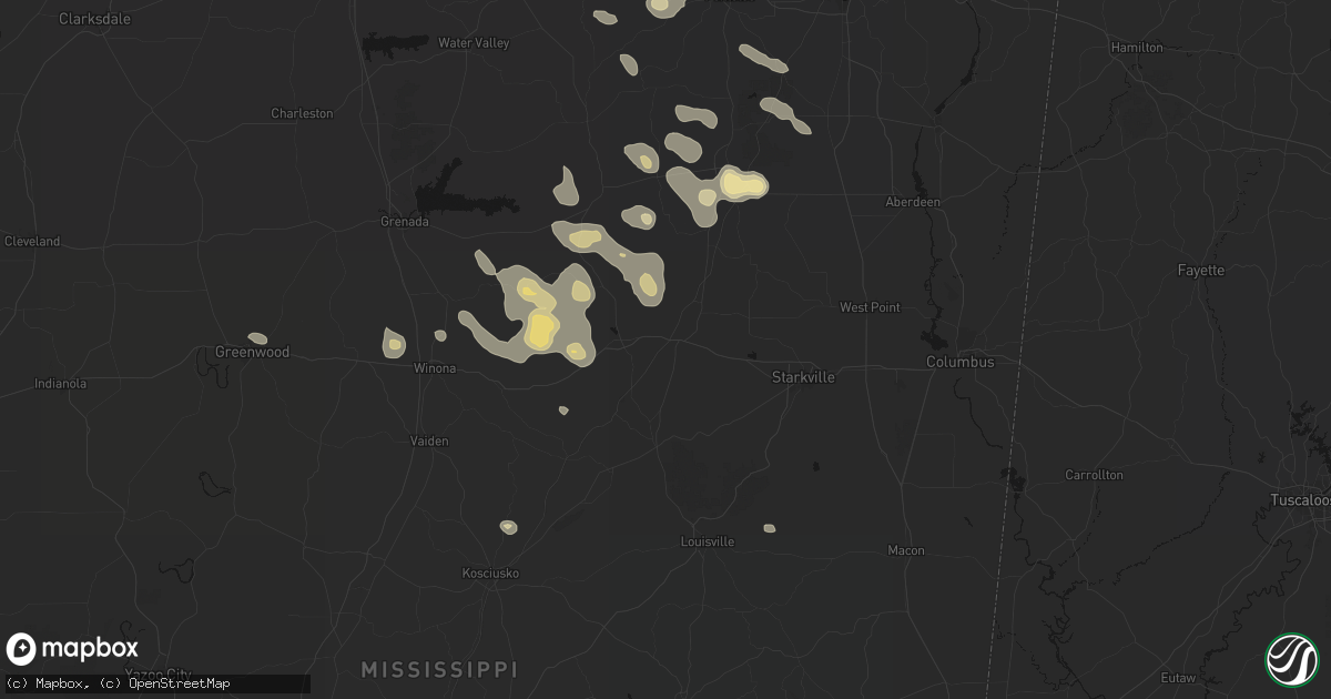 Hail map in Mathiston, MS on August 20, 2026