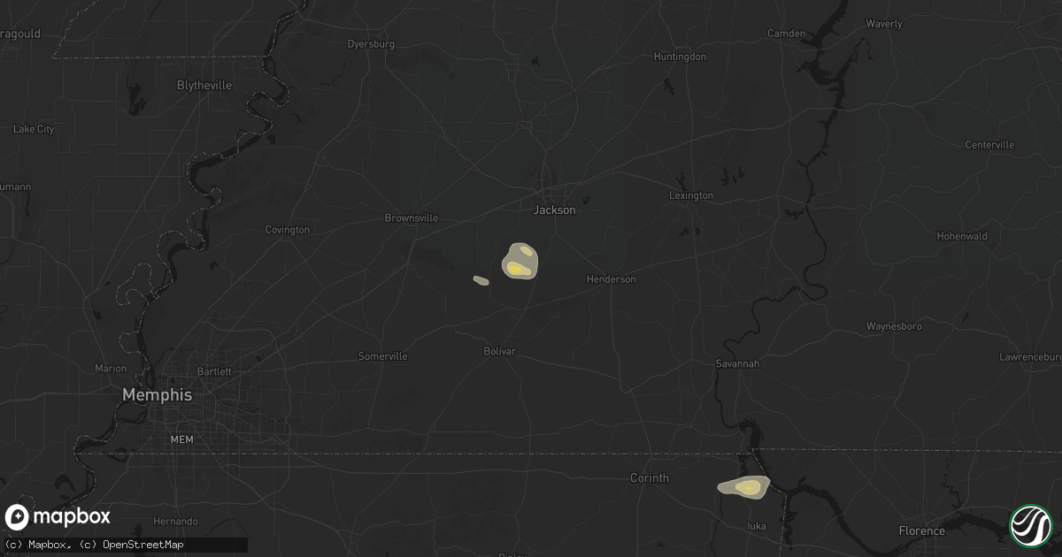 Hail map in Medon, TN on August 20, 2026