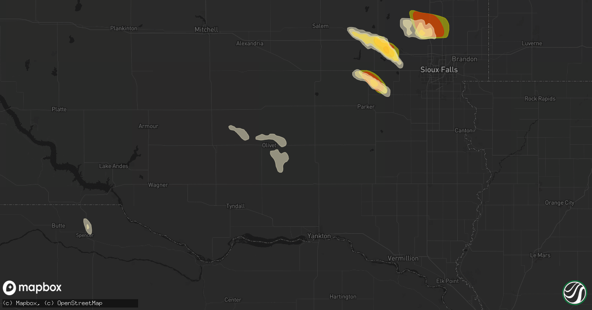 Hail map in Menno, SD on August 20, 2026