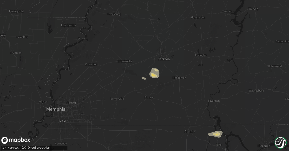 Hail map in Mercer, TN on August 20, 2026