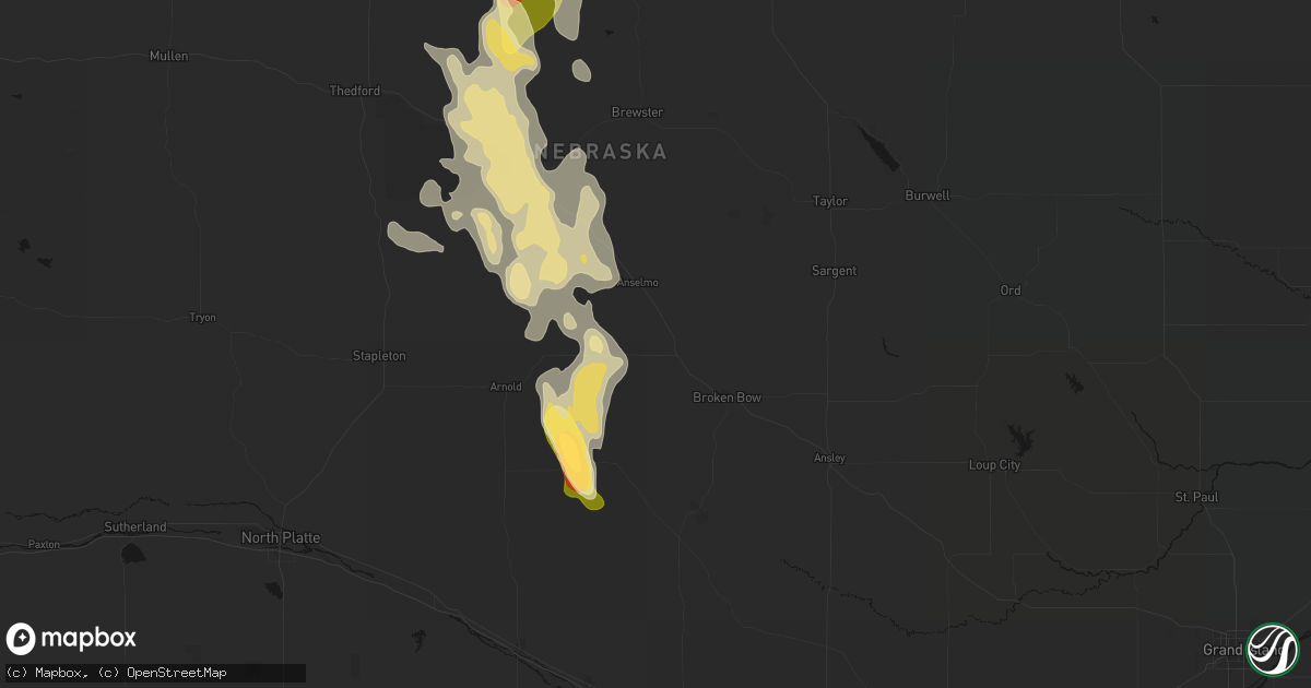 Hail map in Merna, NE on August 20, 2026