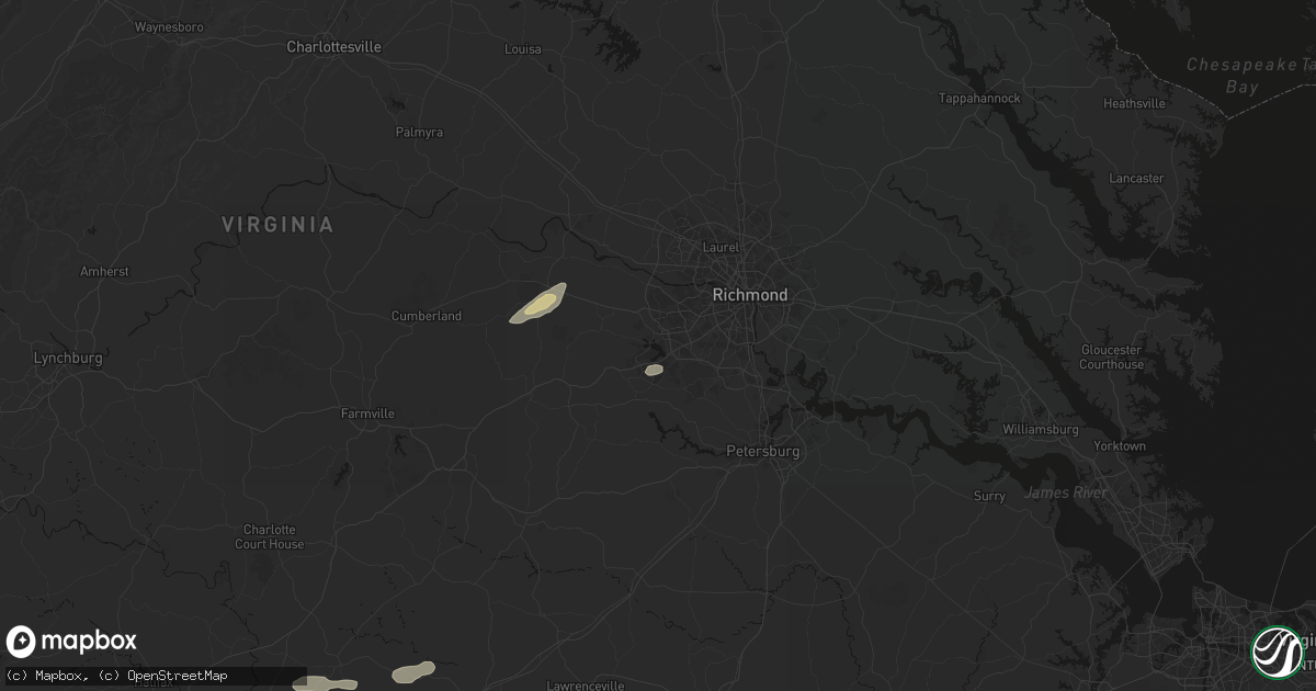 Hail map in Midlothian, VA on August 20, 2026