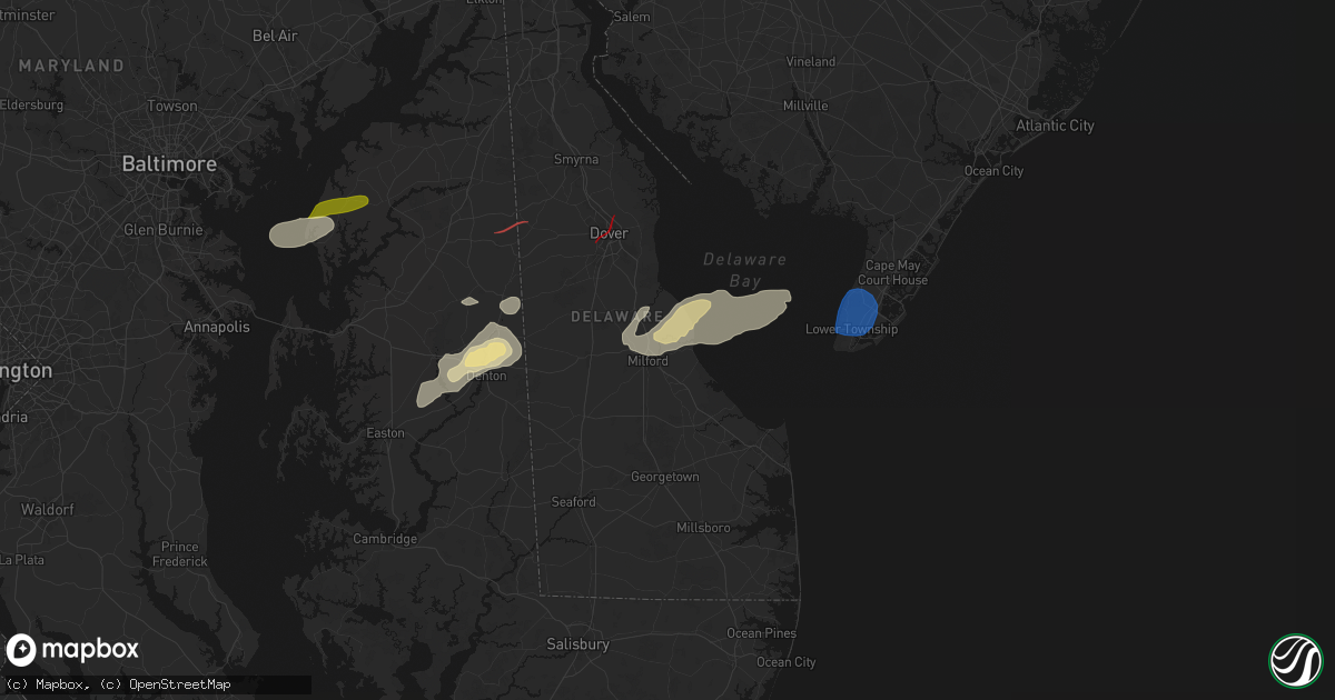 Hail map in Milford, DE on August 20, 2026