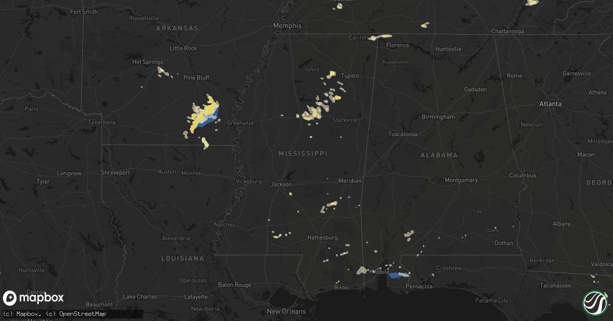 Hail map in Mississippi on August 20, 2026