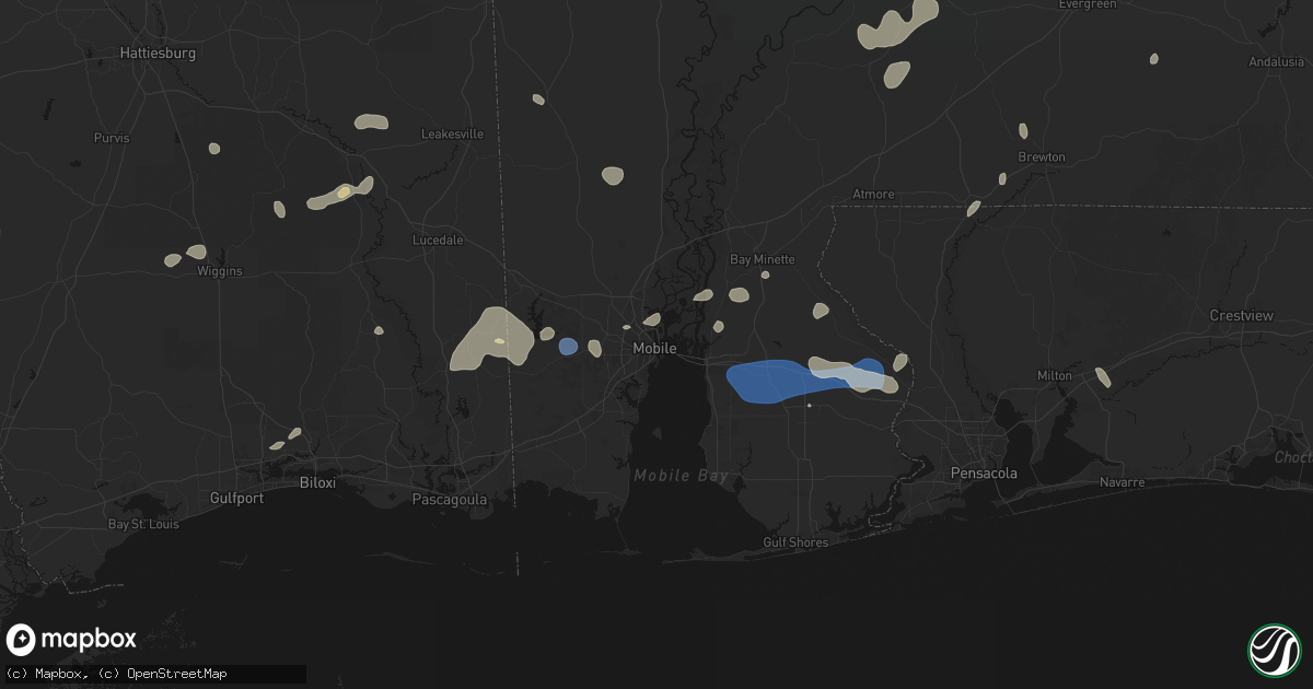 Hail map in Mobile, AL on August 20, 2026
