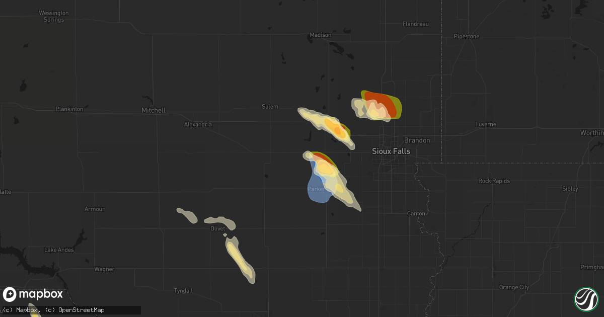 Hail map in Monroe, SD on August 20, 2026