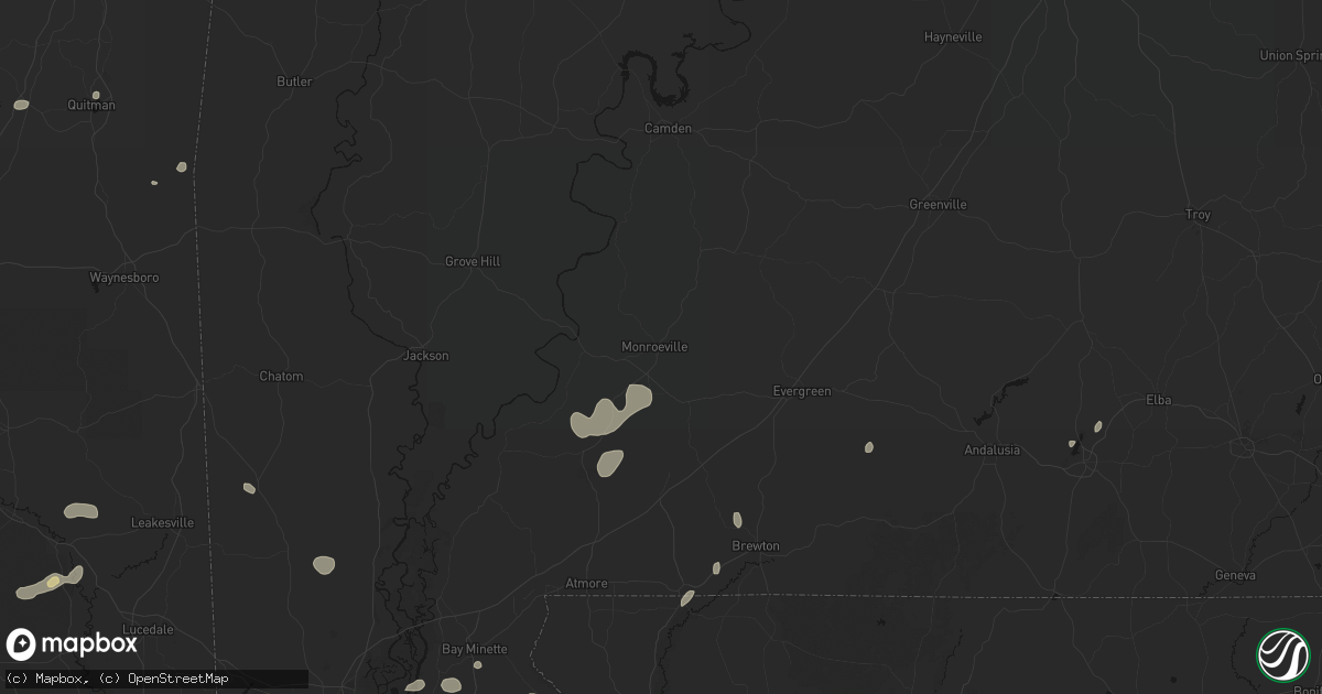 Hail map in Monroeville, AL on August 20, 2026