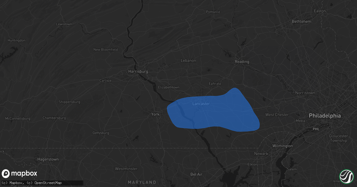 Hail map in Mount Joy, PA on August 20, 2026