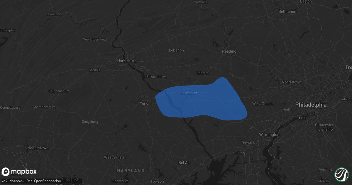 Hail map in Mountville, PA on August 20, 2026