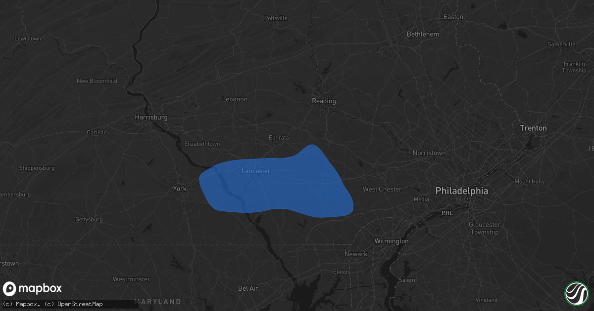 Hail map in New Holland, PA on August 20, 2026