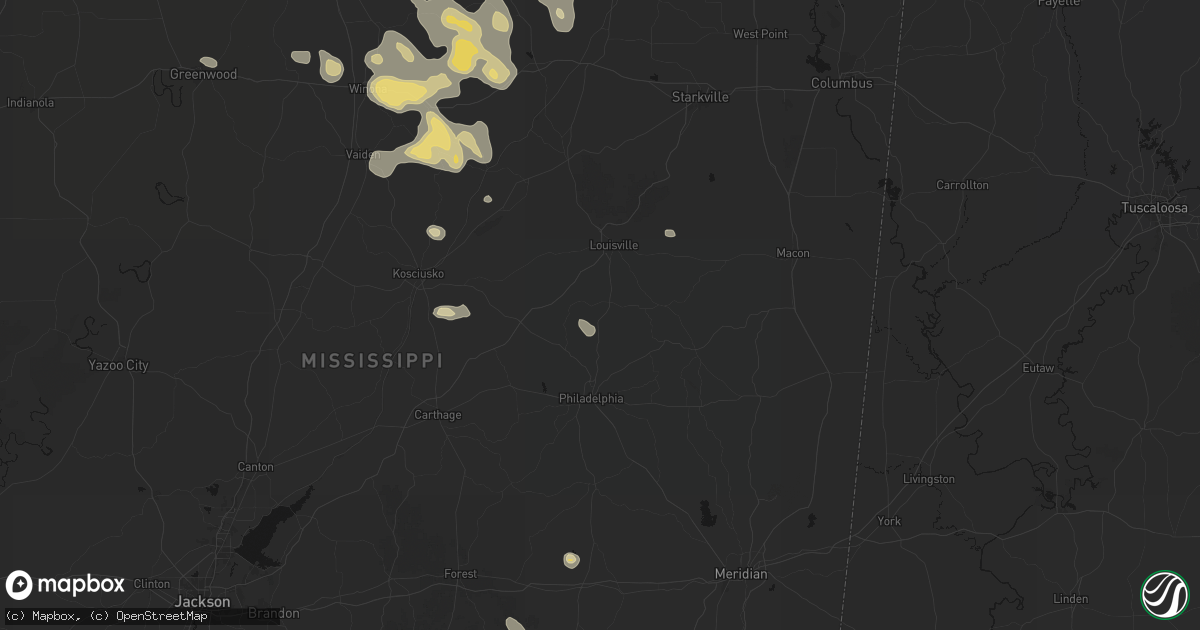 Hail map in Noxapater, MS on August 20, 2026