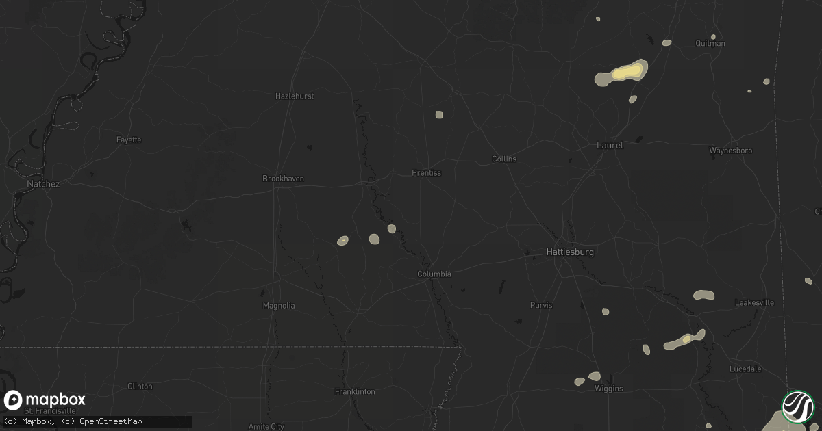 Hail map in Oak Vale, MS on August 20, 2026