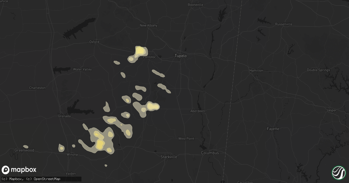 Hail map in Okolona, MS on August 20, 2026